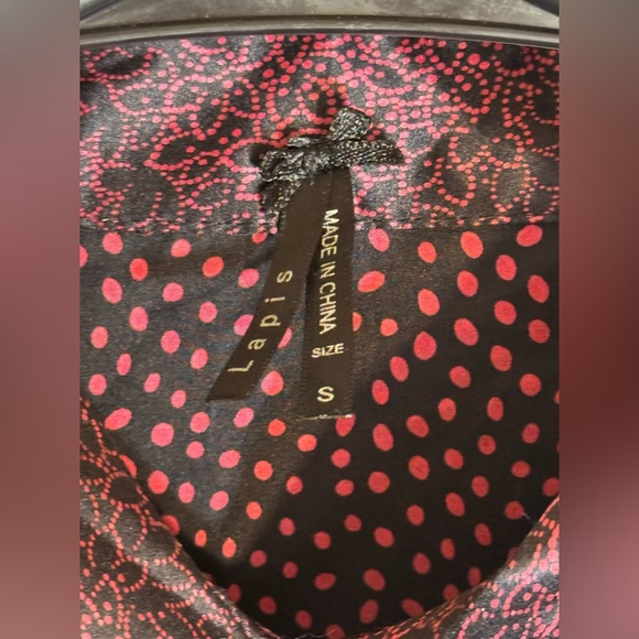 Shirt Dress Large Lapis Pink Polka Dot Black Long Vintage Apparel NWT - Picture 6 of 12